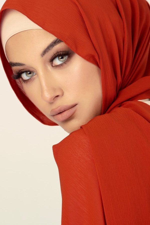 Soft and breathable Brown Georgette Crepe Hijab with a crinkle chiffon texture, perfect for modest fashion, everyday wear, and special occasions.