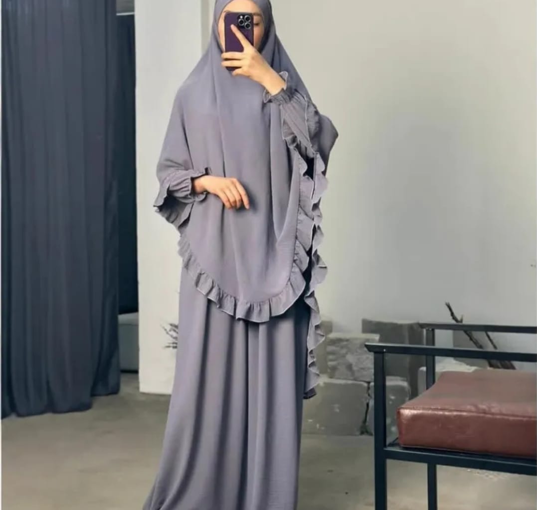 Ruffle Trim Khimar & Abayah Set