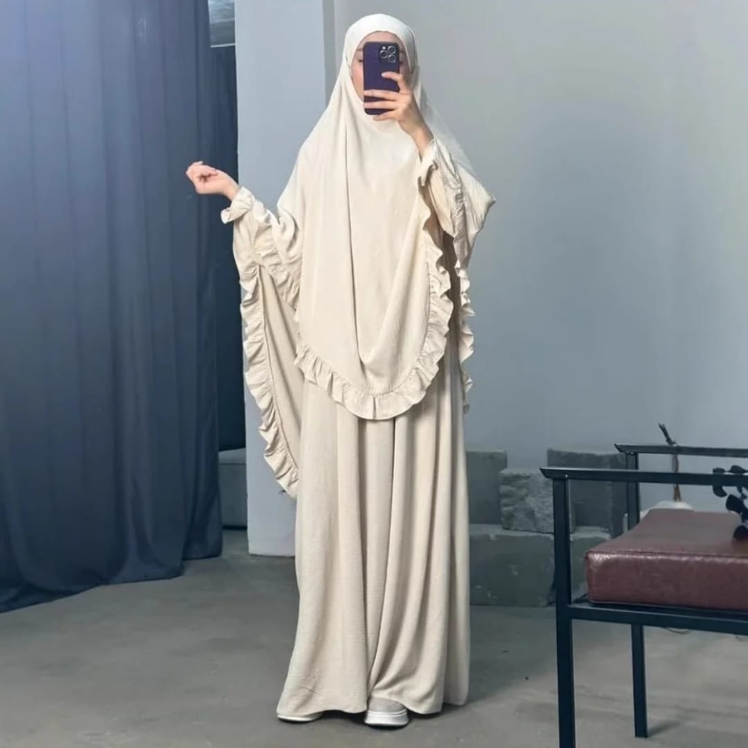Ruffle Trim Khimar & Abayah Set
